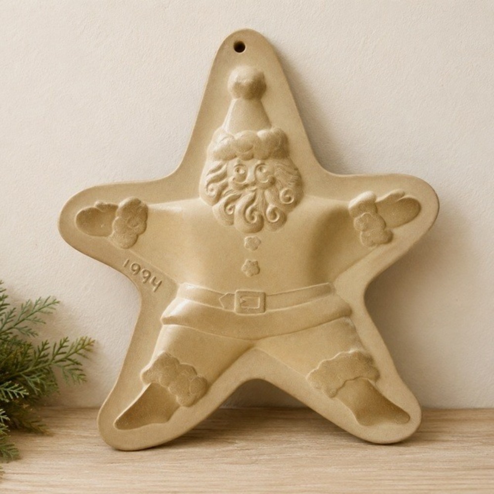 Vintage 1994 Brown Bag Cookie Art Santa‎ Star Stoneware Cookie Mold Hill Design